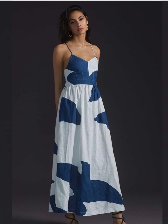 Anthropologie Dresses & Skirts - Anthropologie The Odells Sleeveless Blue & White V Neck Linen Blend Maxi Dress M